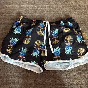 Black Pineapple Print Swim Shorts